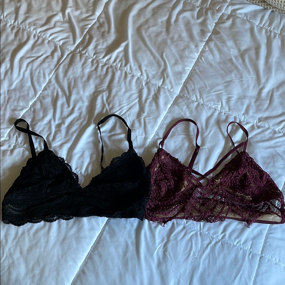 Express Lace Bralette Duo - Black and Burgundy